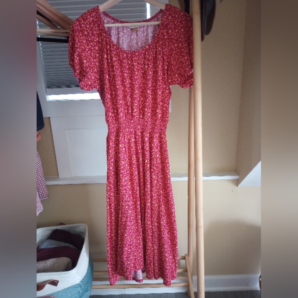 Downeast floral puff sleeve elastic waist summer dress size small